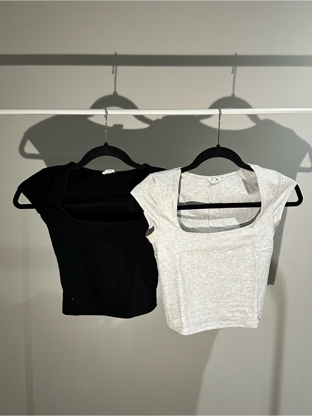 Garage Square Neck Crop Tops - Black & Light Gray